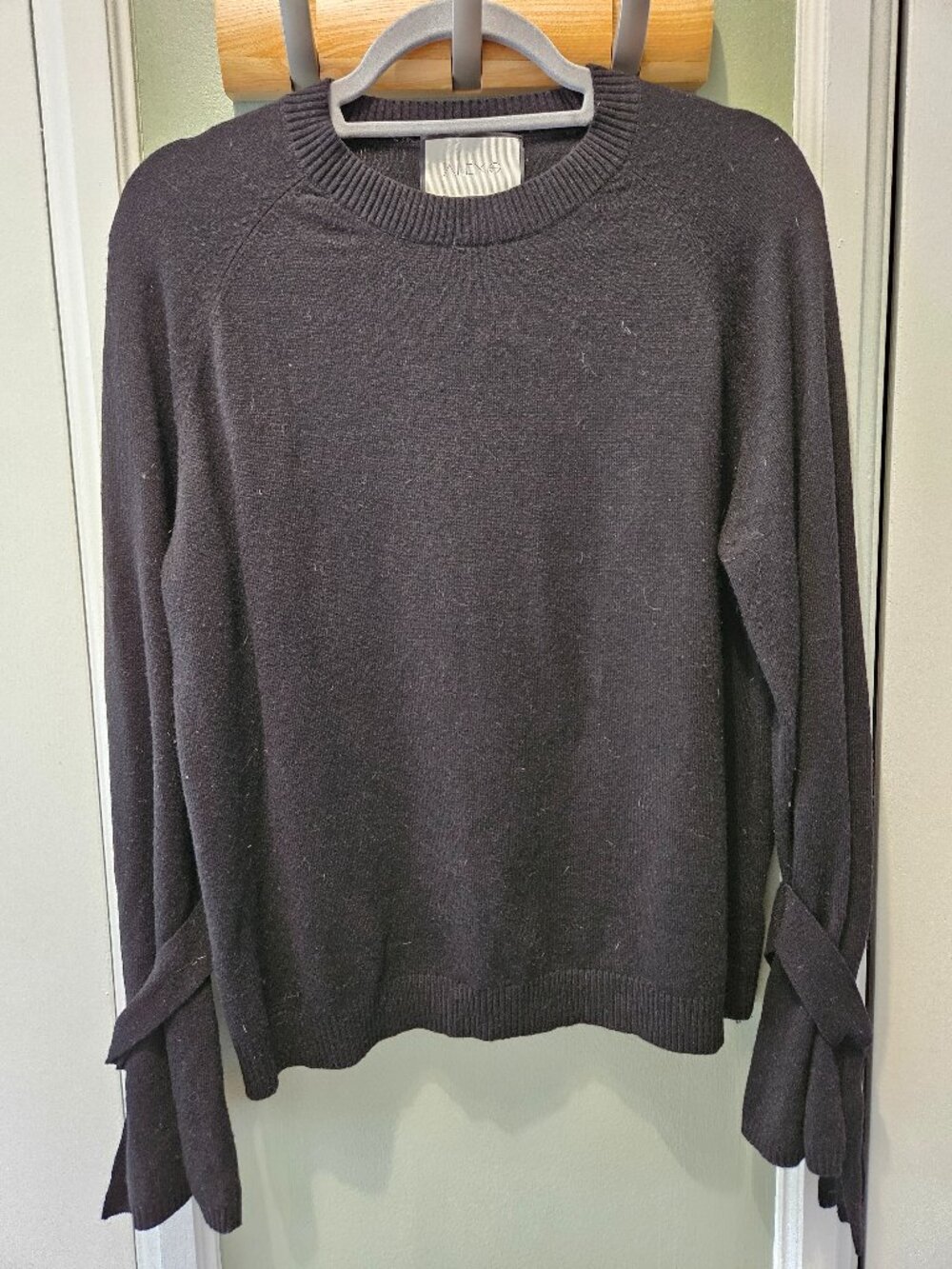 Alexis Black Crewneck Sweater Large L Tie Sleeves Minimalist Modern Quiet Luxury